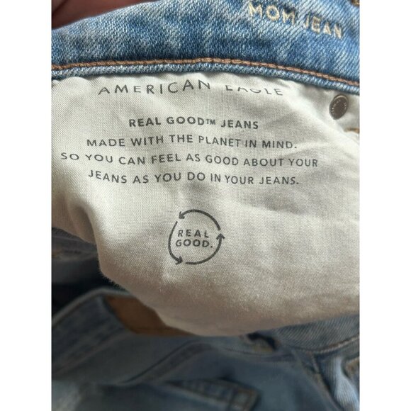 American Eagle AE Stretch Ripped Distressed Mom Jean Denim Light Wash 14 TALL - Picture 7 of 11